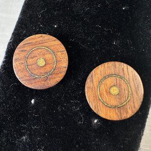 Rare Vintage Kim Craftsman Wood and Brass Target Earrings